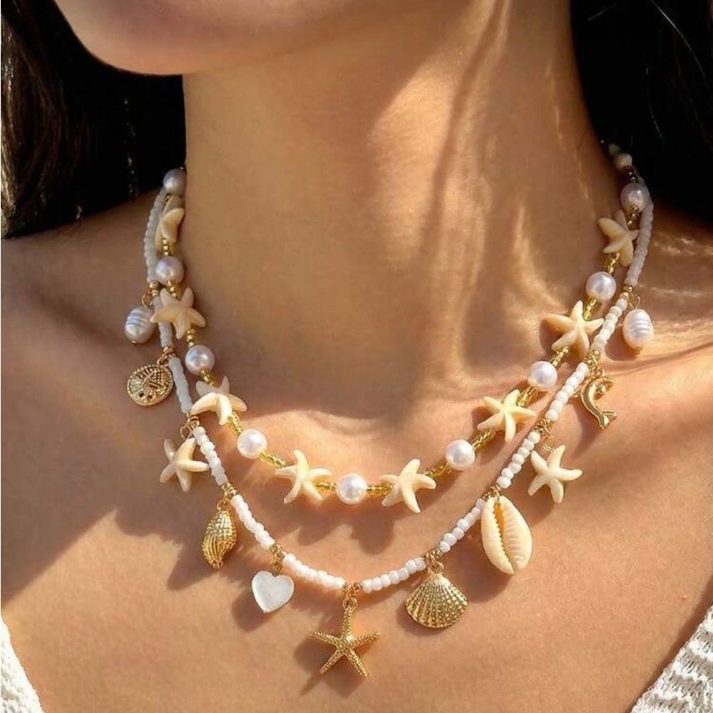 Gold Shell Charm Layered Necklace M689